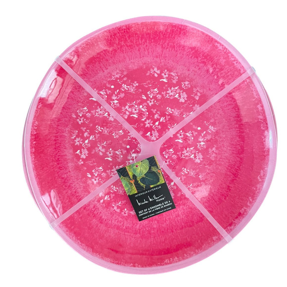 Nicole Miller Melamine Dinner Plates 11in Hot Pink Floral Set of 4 New - Picture 1 of 3